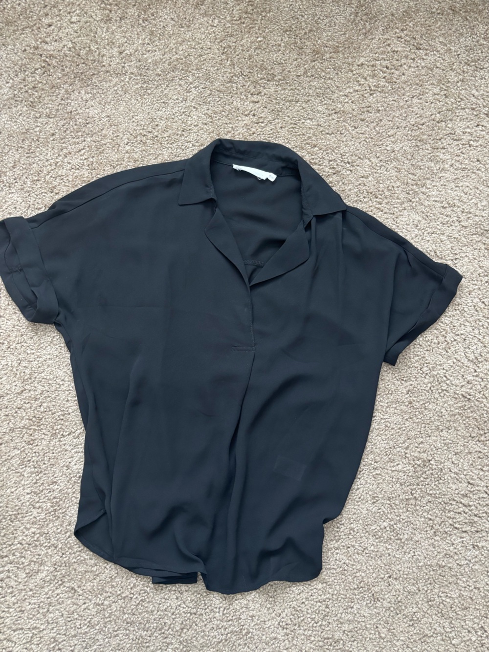 All in Favor Black Short-Sleeve V-Neck Collared Blouse